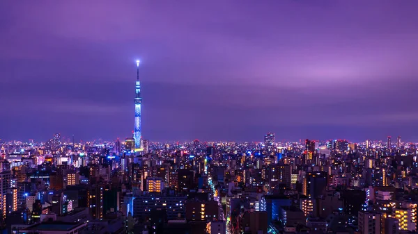 Vista Paisagem Urbana Luz Noturna Com Edifício Moderno Tóquio Japão — Fotografia de Stock