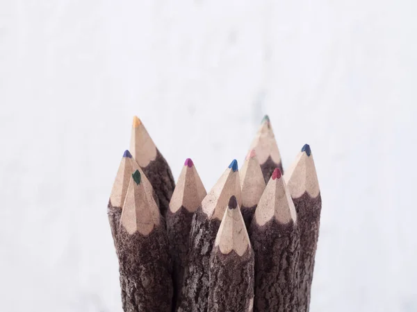 Close Macro Shot Color Pencils Made Nature Wood Selective Focus — Stock Photo, Image