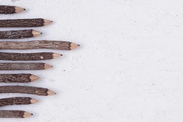 Színes Ceruzák Készült Természet Fehér Grunge Fából Készült Asztal Felülnézet — Stock Fotó