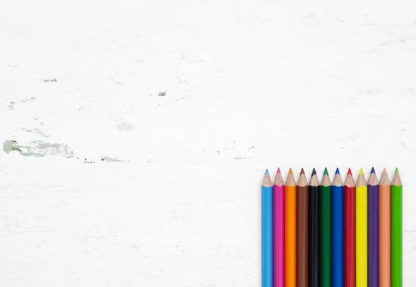 Colorful Pencil Crayons Grunge White Wood Background Blank Space Back — Stock Photo, Image