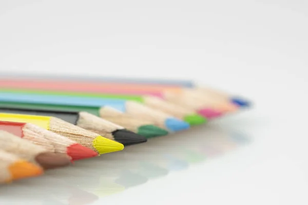 Close Selective Focus Colorful Color Pencil Stacked White Background Ideal — Stock Photo, Image