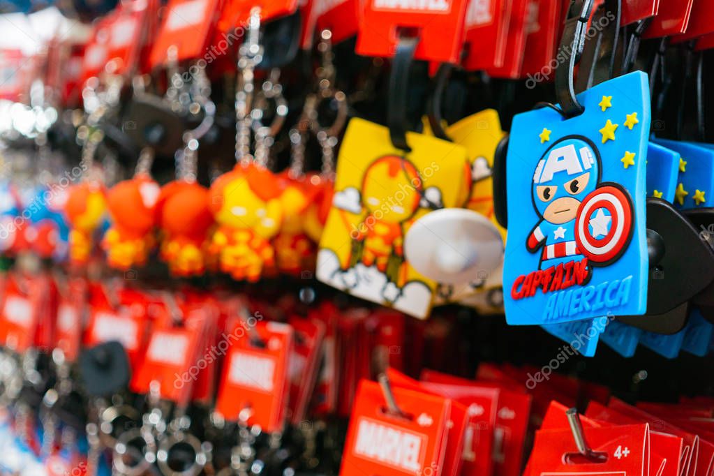 Bangkok, Thailand - August 11, 2018. - Marvel souvenirs selling at The marvel experience superstore in Bangkok Thailand.  The marvel experience superstore is a retail store for a fan of Marvel Superheroes comics.