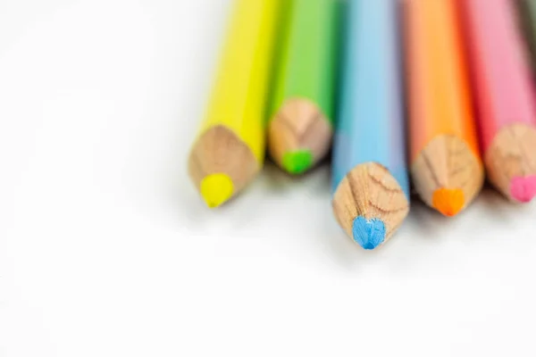 Close Selective Focus Colorful Color Pencil Stacked White Background Ideal — Stock Photo, Image