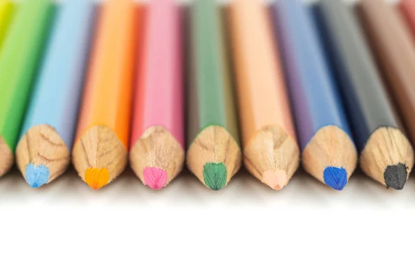 Close Selective Focus Colorful Color Pencil Stacked White Background Ideal — Stock Photo, Image