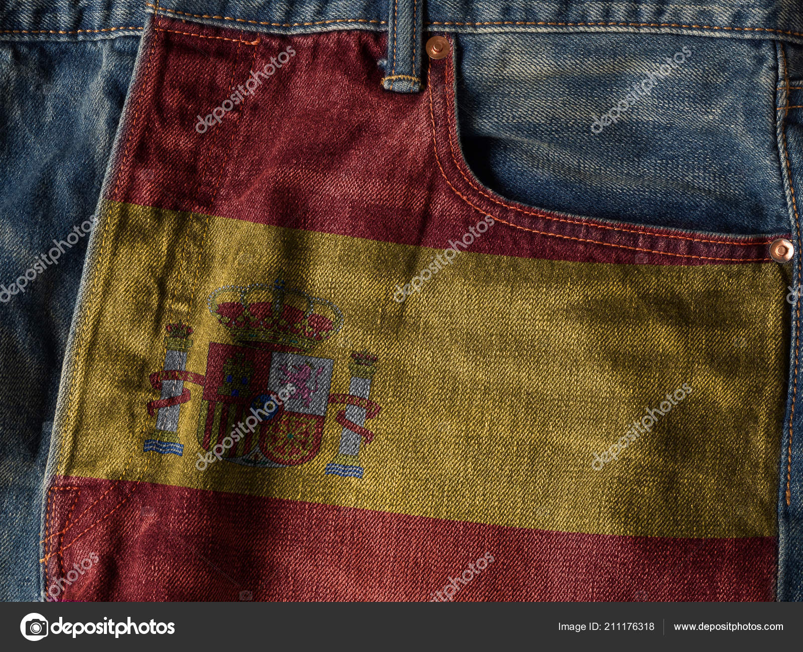 Bandeira Reino Espanha Jeans Denim Texture Conceito Bandeira Nacional Reino Stock Photo C Ezthaiphoto 211176318