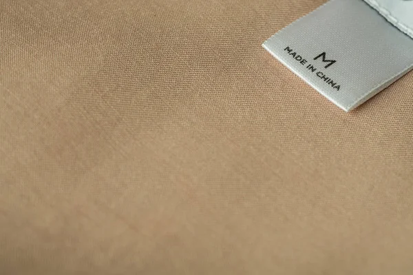 Close Macro Opname Van Kleding Label Letters Gemaakt China Textiel — Stockfoto