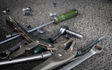 Çeşitli kullanışlı alet için araba tamir kadar yakın natürmort