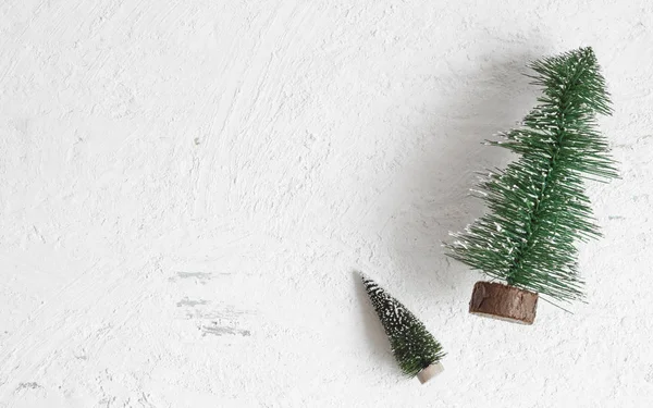 Mini Yılbaşı Ağacı Ahşap Düz Yatıyordu Üstten Görünüm Rustik Beyaz — Stok fotoğraf