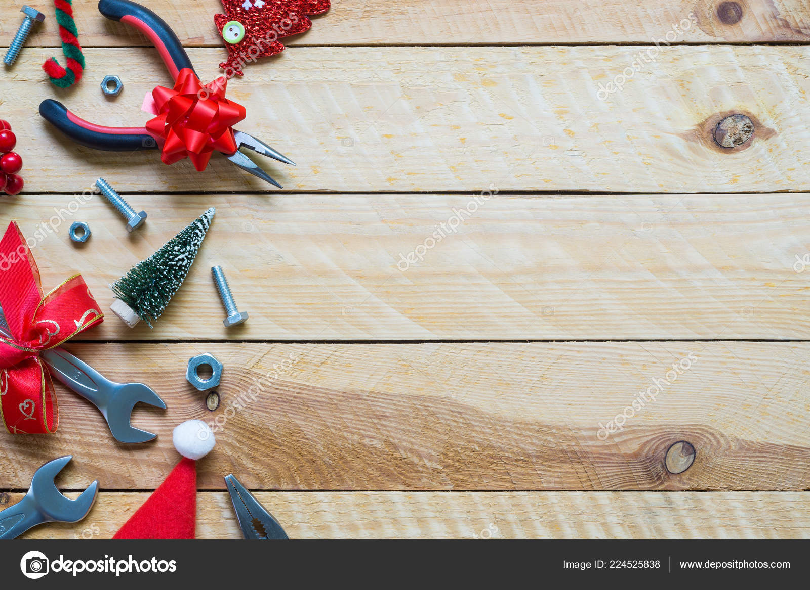 Merry Christmas Happy New Year Handy Tools Gift Background Concept Stock Photo C Ezthaiphoto