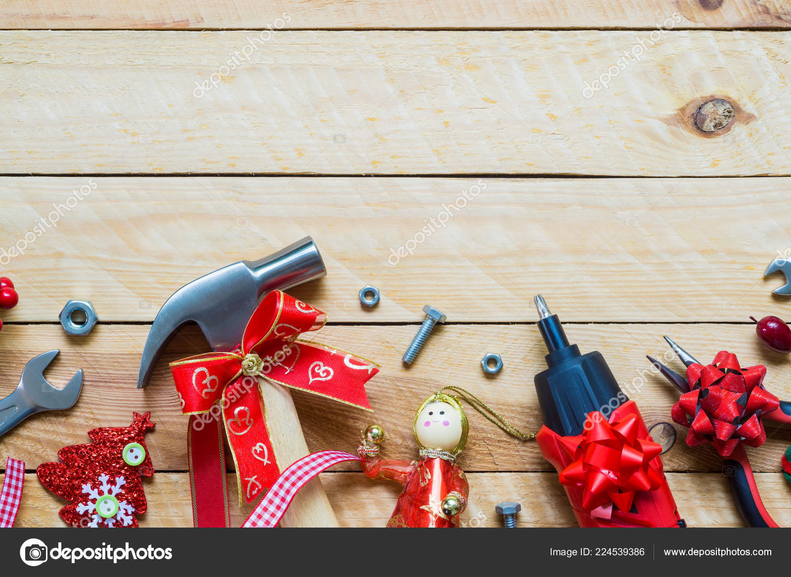 Merry Christmas Happy New Year Handy Tools Gift Background Concept Stock Photo C Ezthaiphoto