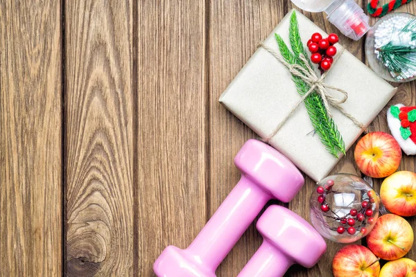 Fitness Zdrowy Aktywny Styl Życia Boże Narodzenie Prezent Koncepcja Hantle — Zdjęcie stockowe