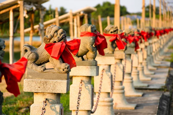 Rij Van Lion Stenen Snijwerk Chinese Gods Heiligdom Heiligdom Xian — Stockfoto