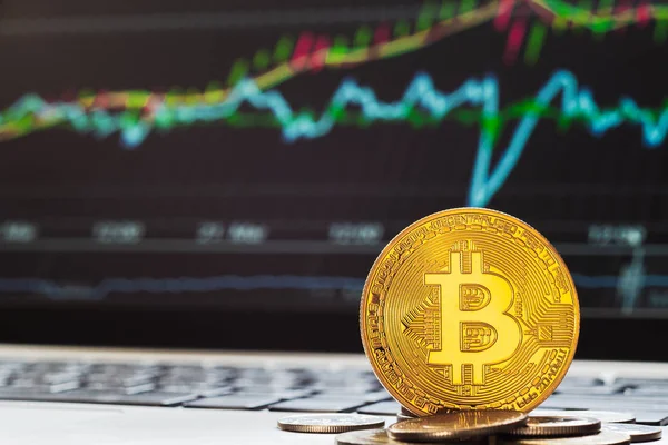 Bitcoin Btc cryptocurrencies ile yükselen boğa grafik dizüstü di