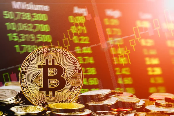 Hintergrundkonzept für den Handel mit Kryptowährungen Bitcoin. golden — Stockfoto