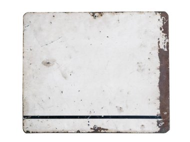 Paslı retro çelik tabela plaka üzerinde beyaz bac izole battaniye