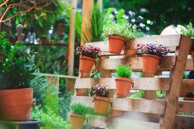 Diy saksılar için geri dönüşümlü ahşap palet. Depolama endüstriyel p
