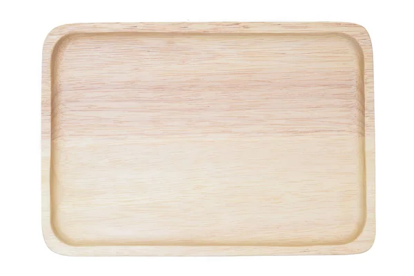 Üst görünüm boş tahta tepsi beyaz arkaplanda izole