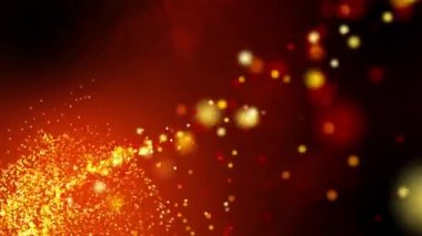 Siyah zemin üzerinde yüzen toz parçacıkları olan soyut bomba, 4k 3D görüntüleme. Soyut 3D animasyon fütüristik patlama turuncu bulutlarla birlikte siyah arkaplana doğru yükseliyor.