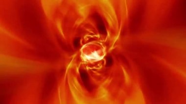 Soyut animasyon altın sarısı turuncu ve kırmızı renkli girdap parlayan girdap dönen sarmal ışık ve arka plan alev dalgaları. 4K 3D kusursuz döngü.