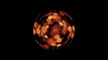 Bokeh küresinin 3 boyutlu animasyonu Alfa Kanalı ile siyah üzerine izole edilmiş altın top. Çok katmanlı Bokeh Baloncukları bayram, Noel, Yeni Yıl nesneleri için efekt unsuru.