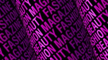 BEUTY FASHION MAGAZINE mor metin kelime tüp döner animasyonsuz döngü arka planı. Moda başlığınız veya fragman görüntüleriniz için 4K 3D metin silindiri kinetik döngüsü oluşturuluyor.