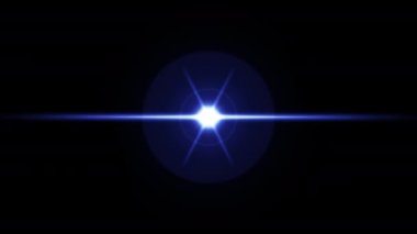 Soyut merkez mavi optik mercek pürüzsüz döngüyü aydınlatıyor. 4K 3D yansıtma ışıkları optik parlak animasyon sanat arka planı. Başlık videosu için parıldayan lamba ışınları efekti.