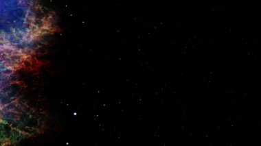 Kusursuz döngü uzay keşfi Yengeç Nebula / Pulsar süpernova galaksi animasyonu. Yıldız alanlarında ve galaksilerde seyahat ediyorlar. Bu görüntünün elementleri NASA tarafından döşenmiştir. 4K 3D döngü oluşturma canlandırması.