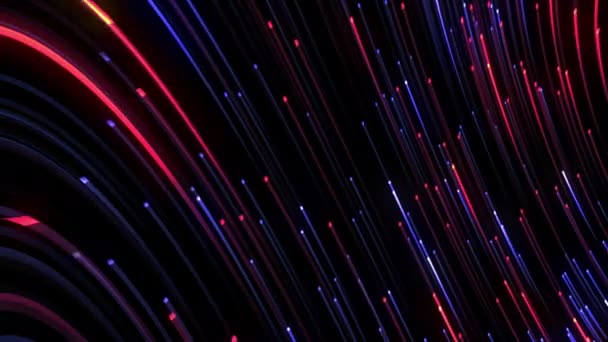 Gradient Red Blue Neon Digital Line Strips Flowing Black Background — Stock Video
