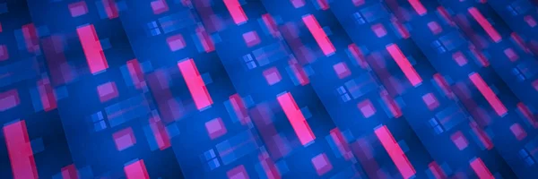 Tecnologia Virtual Vermelho Azul Digital Mosaico Grade Fundo Abstrato Banner — Fotografia de Stock
