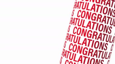 Tebrik ederim, kırmızı renk 3D metin silindiri kinetik döngü hareketi animasyonu beyaz arkaplan üzerinde, metin veya çizimleriniz için boş alan ile birlikte. 4K Video başlığı karavan kapağı canlandırma arkaplanı.