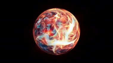 Soyut ateş enerjisi plazma cam top döngüsü 3D canlandırma animasyonları. Fantezi kaotik güç füzyonu parlayan atom yaratıcı konsepti. Soyut sihirli enerji kristal küresi. Astroloji mistik küre.