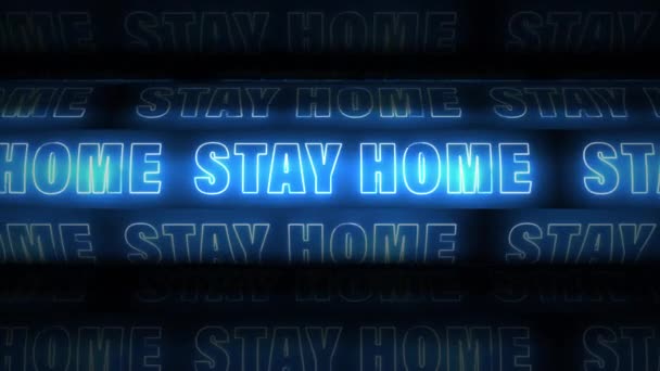 Stay Home Niebieski Neon Ekran Znak Przewijania Tekstury Tapety Tło — Wideo stockowe