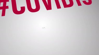 4K animasyon COVID19 dünya hashtag 3D illüstrasyon kelime bulut arkaplan kavramı. Dünya haritasında COVID 19 ve Coronavirus etiketi bulutu var. Corona virüsünün soyut kampanya geçmişi. 