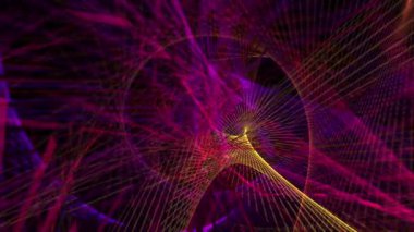 Soyut dijital dinamik arka plan konsepti, Kusursuz döngü teknolojisi hareket arkaplanı, Teknoloji ve mühendislik bilim-kurgu uzay kablo şebekesi VJ döngü etkisi, 4K 3D animasyon.