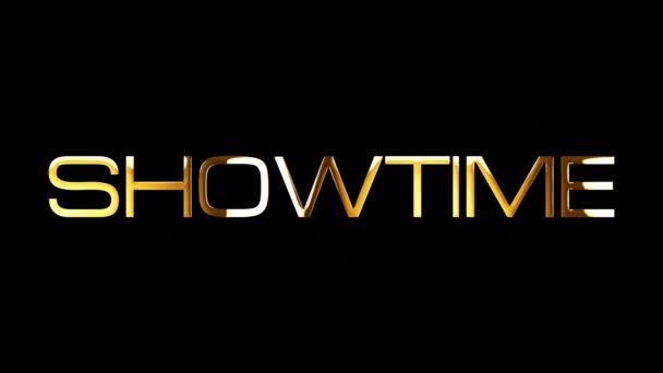 Set Showtime Gyllene Text Med Ljuseffekt Rendering Sömlös Loop Effekt — Stockvideo