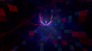Soyut ızgara sibernetik kırmızı ve mavi dalga çizgileri ve mozaik model teknolojisi soyut siber uzay olarak kusursuz döngü kullanımı. 4K 3D fantezi oluşturma fütüristik bilgi siber uzayı. 