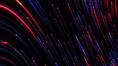 Fiber optik kablo telekomünikasyon soyut arka plan kavramı için hareket eden kırmızı ve mavi dijital parlayan çizgilere sahip soyut bir arkaplan. 4K 3D Kusursuz Döngüsüz Fütürist Teknoloji Canlandırması. 