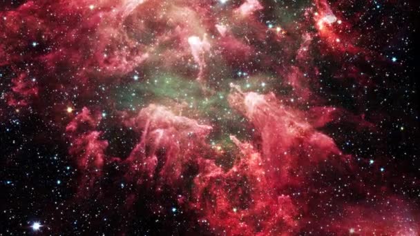 进入卡里娜星云星域的空间飞行 3D渲染 带着星域 银河和星云在太空中飞行 Nasa哈勃图像提供的元件 — 图库视频影像
