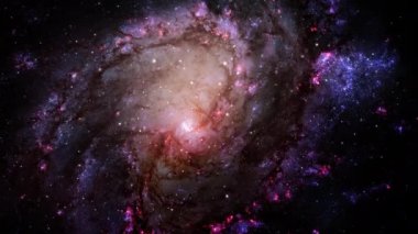 Spiral Galaxy M83 'ün merkez bölgesinde uzay yolculuğu. Messier 83, Hidra takımyıldızındaki Güney Fırıldak Gökadası. Derin Uzay 'daki Galaksilere Nebula ve Uzay Uçuşu.