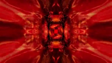 Ateşli enerji dalgaları ve yıldırımlı kaleydoskop soyut arka plan, 4K 3d dikişsiz döngü. Açık kırmızı turuncu turuncu renklerin dijital animasyonu fraktal şekilli yaratıcı arkaplanı karıştırır .