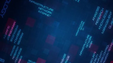 Big Data internet fütüristik teknolojisi sunum için kırmızı mavi dijital ızgara hologram grafik arka plan konsepti. 4k 3D görüntüleme. Büyük Veri Canlandırılmış Etiket Kelime Bulutu dijital bilgi teknolojisi.