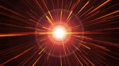 Soyut, dikişsiz, optik ışık patlaması pulsar yıldızı ışık ve enerji yayar. Işık patlaması efektli optik mercek patlaması. 4K 3D dinamik flaşlı animasyon altın ışıklar parıldıyor.