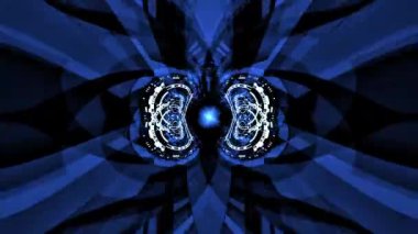 Soyut dijital teçhizat HUD ile gelecekteki arkaplan bir halka çember hareketi oluşturuyor, 4K 3D kusursuz döngü animasyonu. Parlak mavi ışık soyut teknoloji siyah arkaplanda dönen tünel.