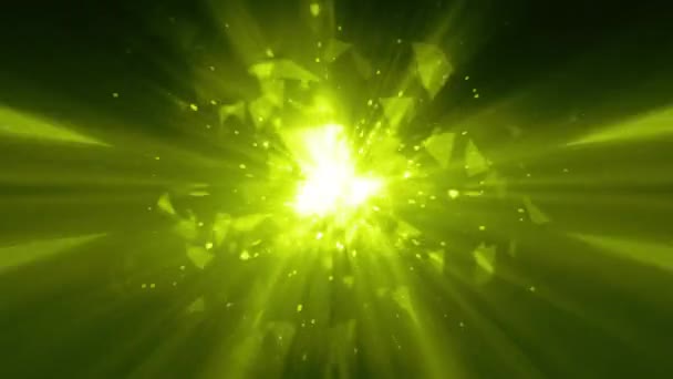 Abstraktní Vápno Zelená Magická Hvězda Ohňostroj Rozbité Sklo Částice Explodující — Stock video