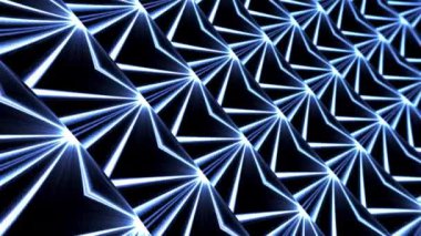 4K 3D mavi ışık geometrik şekilleri, motif animasyonlu teknoloji perspektifi soyut arkaplan. Kusursuz döngü LED ışığı DoF ile elektronik fütüristik yaratıcı hareket duvar kağıdı.
