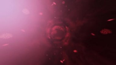 Coronavirus sinematik başlık karavanı konsepti. Animasyon 4K 3D yaratıcı tasarım. Soyut Coronavirus Covid-19 pandemik 3 boyutlu animasyon kırmızı fırtına bulutu, akan virüs ve parlayan metin.