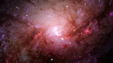 Spiral Galaxy M83 'ün merkez bölgesinde kusursuz döngü uzay yolculuğu. Messier 83, Hidra takımyıldızındaki Güney Fırıldak Gökadası. Derin Uzay 'daki Galaksilere Sonsuz Nebula ve Uzay Uçuşu.