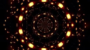 4K 3D renklendirme kusursuz, soyut koyu arka plan ve altın renkli Bokeh tünel ışığı. Bokeh ışığının hareket edip döndüğü soyut psikedelik kaleydoskop. VJ disko müzik döngüsü canlandırması.