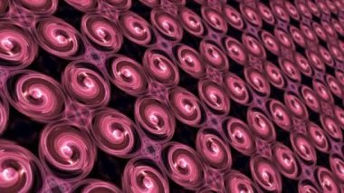 Soyut geometrik girdap şeklinde pembe ve gül sarısı renginde parlayan arka plan dönüşleri sonsuz alan deseni ile hareket eder. 4K 3D kusursuz döngü animasyonu. Geleceksel arkaplan.