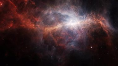 Orion 'un Kılıcı' nın tozlu tarafına kusursuz bir döngü uzayı uçuşu. 4K 3D görüntüleme. Uzay 'da Yıldız Alanı, Galaksi ve Nebula' nın döngü animasyonu ile Uçuş. NASA görüntüsü tarafından desteklenen elementler.